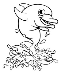Dolphin Cartoon Character Splashing 