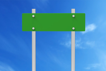Road sign in front of blue sky, 3d illustration