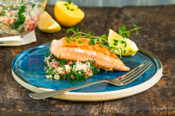 Salmon fillet with crab salsa