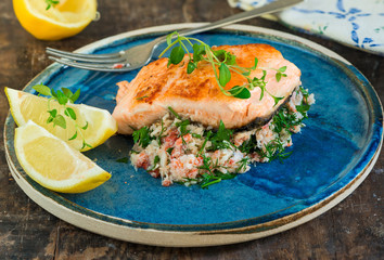 Salmon fillet with crab salsa