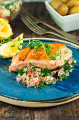 Salmon fillet with crab salsa