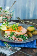 Salmon fillet with crab salsa