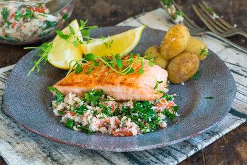 Salmon fillet with crab salsa