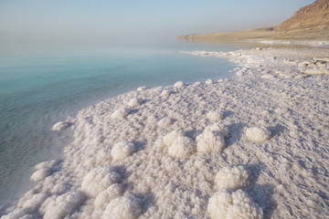 Fototapeta na wymiar Salt on the Dead Sea shore