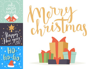 Christmas greeting card vector background banner holidays winter xmas hand draw congratulation New Year brochure illustration.