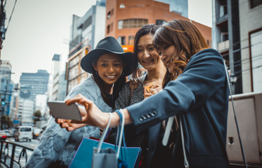 japanese friends having fun in Tokyo