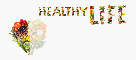 Fruits and vegetables are heart healthy. Heart of vegetables and fruits. The concept of healthy, fresh food