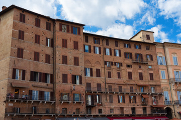 Piazza del Campo, Siena, Italy.The historic centre of Siena has been declared by UNESCO a World Heritage Site. Beautiful historic buildings and palaces.