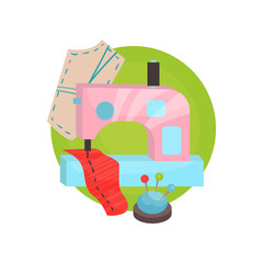 Sewing icon, tailor shop equipment cartoon vector Illustration