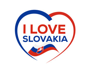 I love slovakia with outline of heart and slovakian flag, icon design, isolated on white background.
