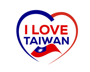 I love taiwan with outline of heart and taiwan flag, icon design, isolated on white background.