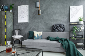 Grey living room with couch