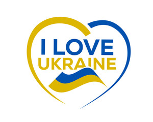 I love ukraine with outline of heart and ukrainian flag, icon design, isolated on white background.