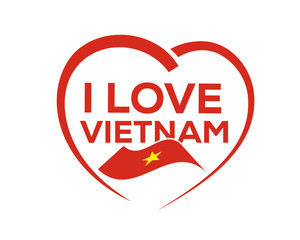 I love vietnam with outline of heart and flag of vietnam, icon design, isolated on white background