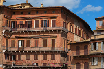 Piazza del Campo, Siena, Italy.The historic centre of Siena has been declared by UNESCO a World Heritage Site. Beautiful historic buildings and palaces.