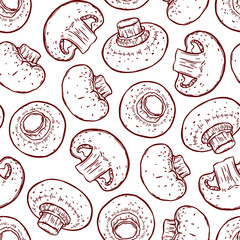 Pretty sketched seamless pattern made of hand drawn .champignons.