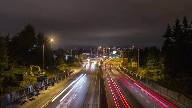Time lapse of highway traffic at night