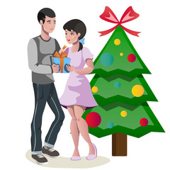Couple celebrating christmas with gift