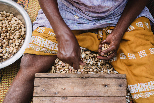 Crop person shelling nuts