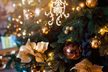 Fototapeta na wymiar Christmas decorations on the branches fir