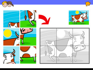 Fototapeta premium jigsaw puzzles with cow farm animal