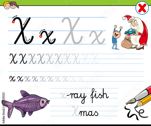 how to write letter x worksheet for kids stock image and