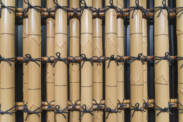 Art of Japanese bamboo fence tied with rope for boundary area bamboo fence detail showing construction technique