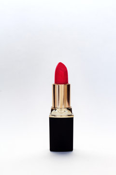 Red Lipstick On White Background .