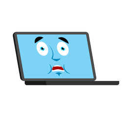 Laptop scared OMG emoji face avatar. Computer Oh my God emotions. PC Frightened. Vector illustration