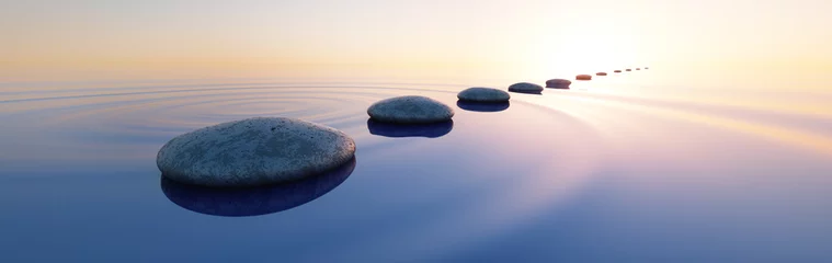 Foto op Plexiglas Stenen in het meer bij zonsopgang landschap formaat 3: 1 © peterschreiber.media