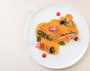 red tuna with carrot purée