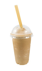 Iced coffee in cup on white background