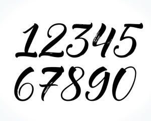 Brush lettering numbers. Modern calligraphy, handwritten letters. Vector illustration