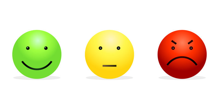Vector Set of 3 Smileys - Green Happy, Yellow Calm and Red Furious
