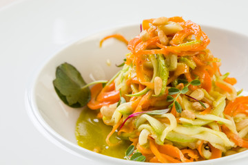 spaghetti from carrots and zucchini with pesto