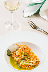 spaghetti from carrots and zucchini with pesto