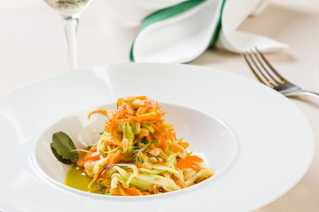 spaghetti from carrots and zucchini with pesto