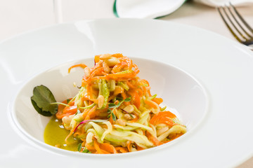 spaghetti from carrots and zucchini with pesto