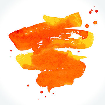 Orange watercolor brush stroke. Artistic design element. Background for text or graphic.