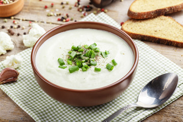 a plate of cream soup close-up