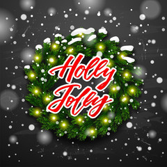 Christmas greeting card. Happy new year. Xmas vector background. Hand drawn calligraphy. concept handwritten Holly Jolly   