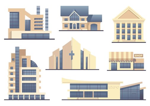Detailed images of various types of buildings
