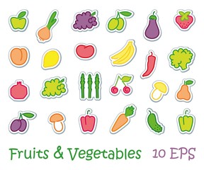 Stickers with images of stylized fruit and vegetables