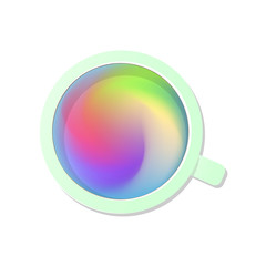 Green cup of coffee with colourful swirl isolated on white background