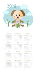 Calendar 2018 year. Week starts from Sunday