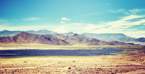 Death Valley National Park panoramic landscape, color filtered photo, USA.