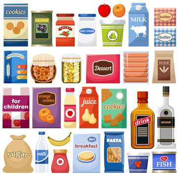 Set of different products. Vector illustration