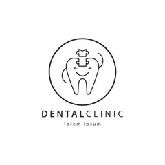 Icon of the dental clinic. Linear vector illustration. Tooth with a smile.