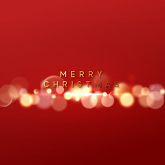 Christmas red background with golden lights bokeh