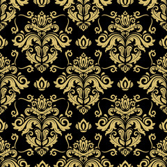 Classic seamless vector pattern. Traditional orient ornament. Classic vintage black and golden background
